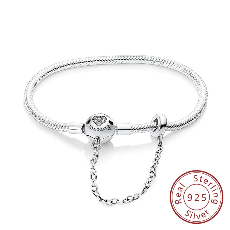 Bracelet 17-20CM Love Heart Original 925 Sterling Silver Charm Bracelet Pave Zirconia Bracelet for Women DIY Charm Jewelry Gifts