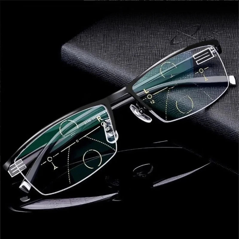 Anti Blue Light Blocking Half Frame Eyeglasses for Woman Man Business Progressive Multifocal Reading Glasses Presbyopia eyewear
