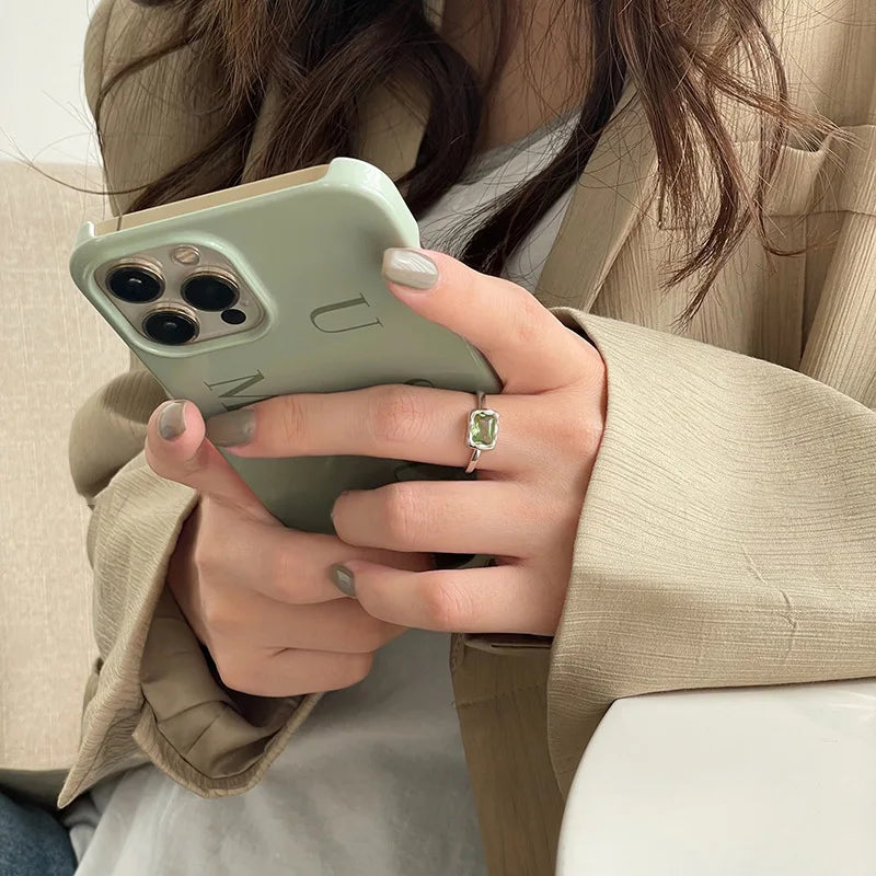 VENTFILLE 925 Sterling Silve Green Crystal Geometry Ring Square Retro Sweet Jewelry Birthday Gift Dropshipping