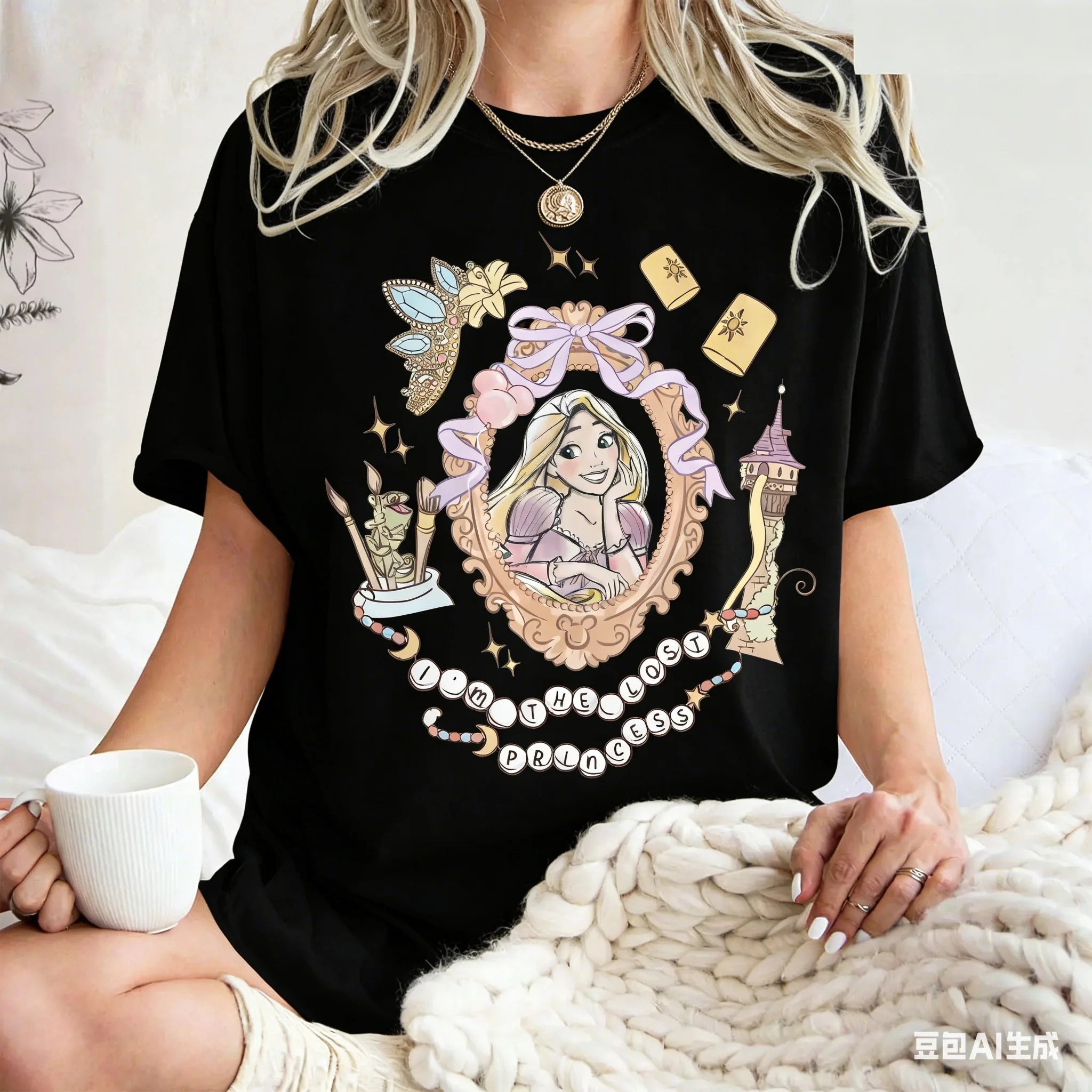 Rapunzel Princess Bow Magic for Adults and Kids! Disney Cotton Printed Short Sleeve for Parent-Child and Friends