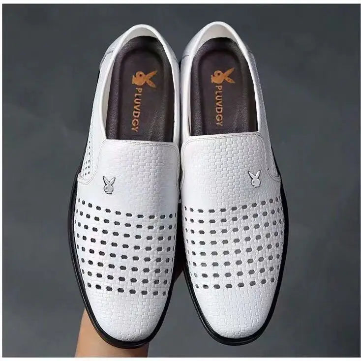 Soft Cowhide Men's Sandals Breathable Business Casual Shoes Hollow out Design Comfortable Rubber Sole Anti-Slip Footwear
