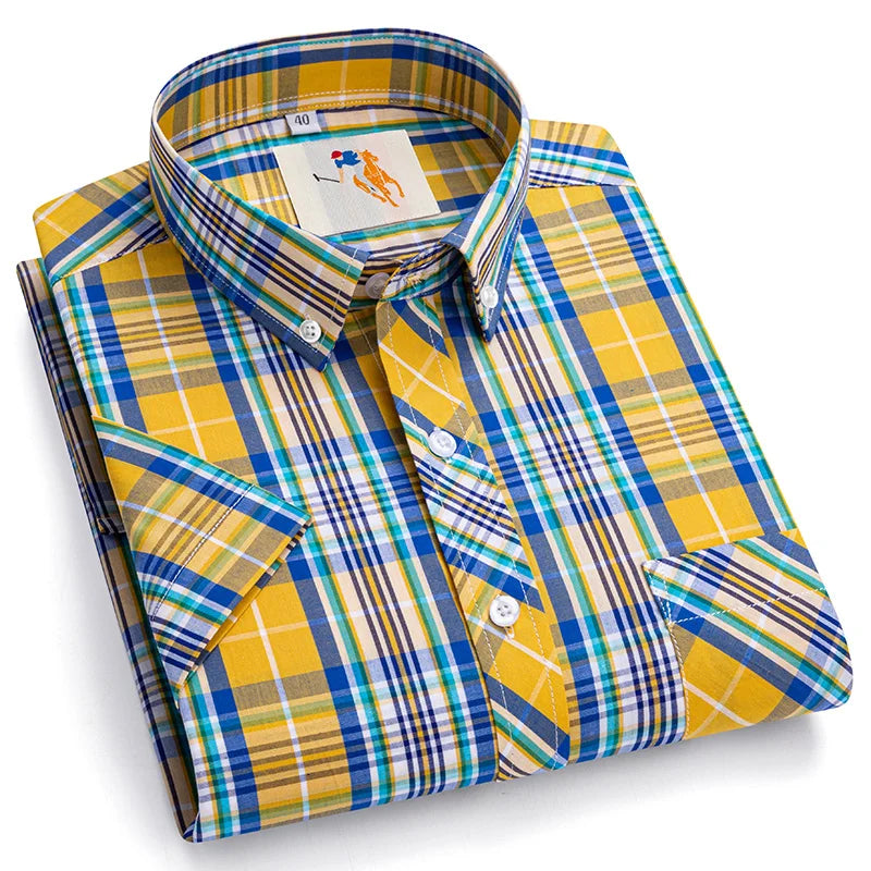 Cotton England Plaid Shirts For Men Plus Size Regular Fit Classic Man's Clothing Young Boy New Style Summer Short Sleeve Shirts