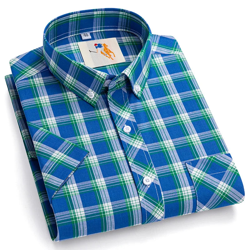 Cotton England Plaid Shirts For Men Plus Size Regular Fit Classic Man's Clothing Young Boy New Style Summer Short Sleeve Shirts