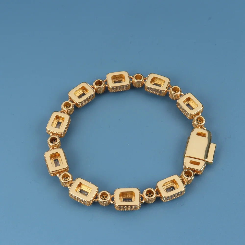 Luxury Pink Cubic Zircon Link Chain Bracelet Iced Out Charm Hip Hop Jewelry For Women Men Christmas Valentine's Day Gifts