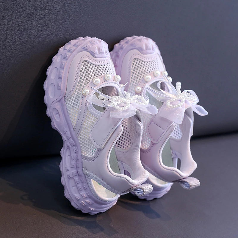 Girls' princess sandals summer 2025 new children's Baotou foreign pearl single mesh shoes for children mesh sneakers