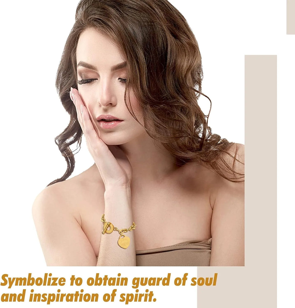 Love Pendant Link Chain OT Clasp Birthday Heart Jewelry Gift Bracelet for Women Bible Verse Bracelet Silver Gold Bracelet