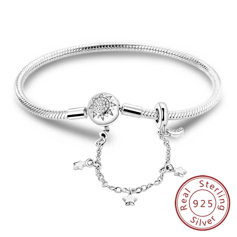 Bracelet 17-20CM Love Heart Original 925 Sterling Silver Charm Bracelet Pave Zirconia Bracelet for Women DIY Charm Jewelry Gifts