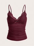 Sexy Contrast Lace Bow Front Crop Cami Top Women 2024 Summer Grunge Punk Y2K Clothes Ruched Skinny Backless Tee Shirt
