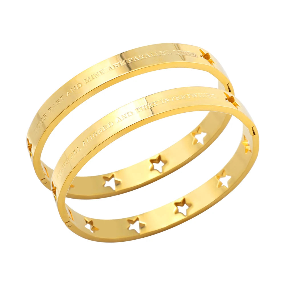 JOVO LOVE Fashion Hollow Stars and Carve Bangle STARS ALL ALIGNED BRACELET SET Stainless Steel Waterproof Jewelry for Women 2025