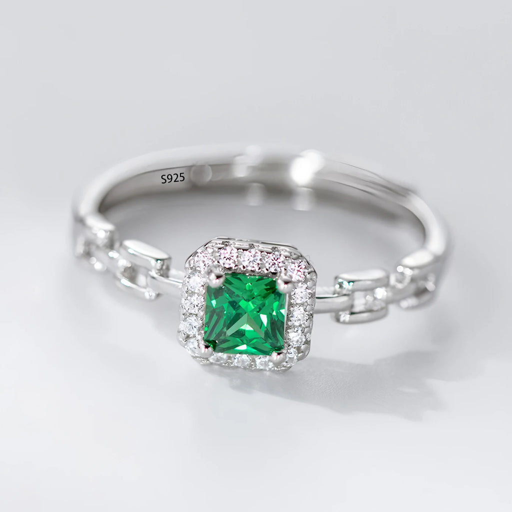 VENTFILLE 925 Sterling Silve Green Crystal Geometry Ring Square Retro Sweet Jewelry Birthday Gift Dropshipping