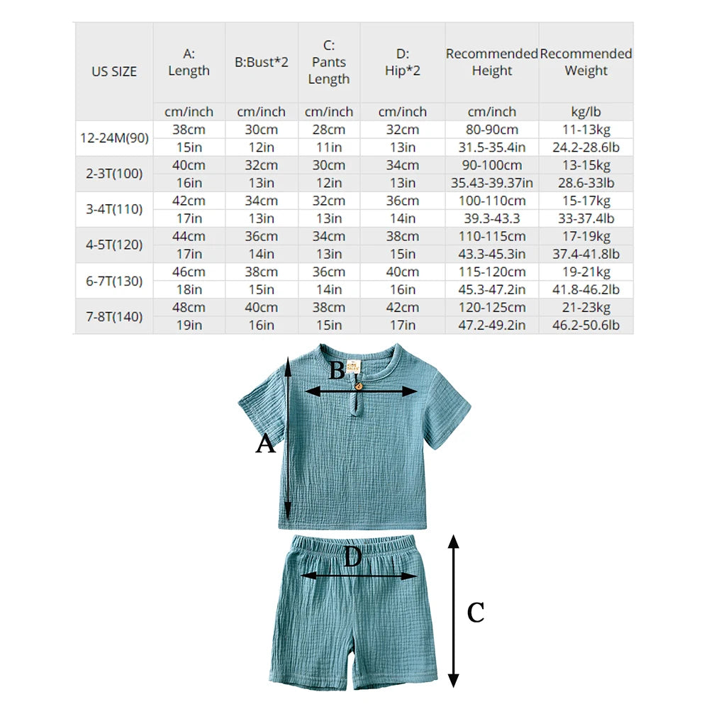 2026 Toddler Summer Boy Girl Outfits Cotton Linen Solid T-shirt Shorts Clothes For Children Korean Casual Breathable Clothes Set