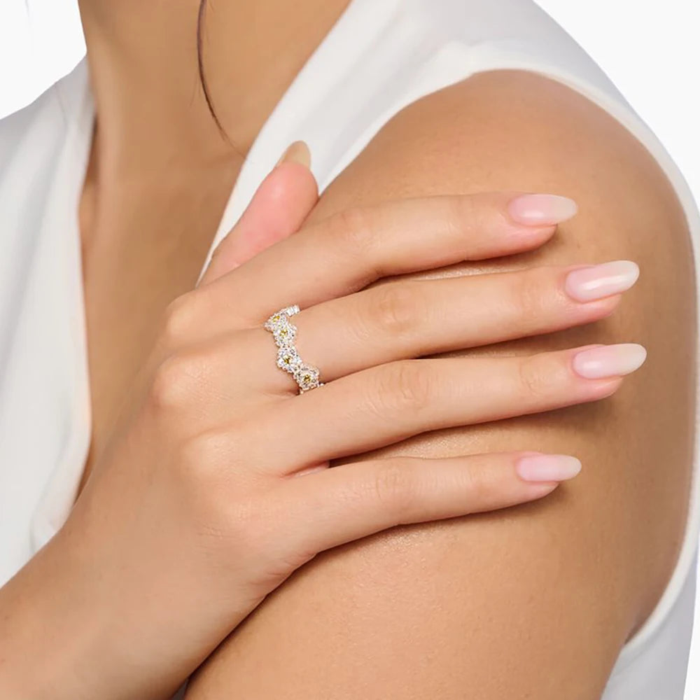 Lovely Daisy Flower Ring Europe Bohemia Fine Jewelry For Women Brand New Solid 925 Sterling Silver Gift