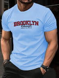 Men's Summer 100% Cotton Fashionable Casual Loose Brooklyn Pattern Printed Sports Round Neck Short Sleeve T-shirt Top
