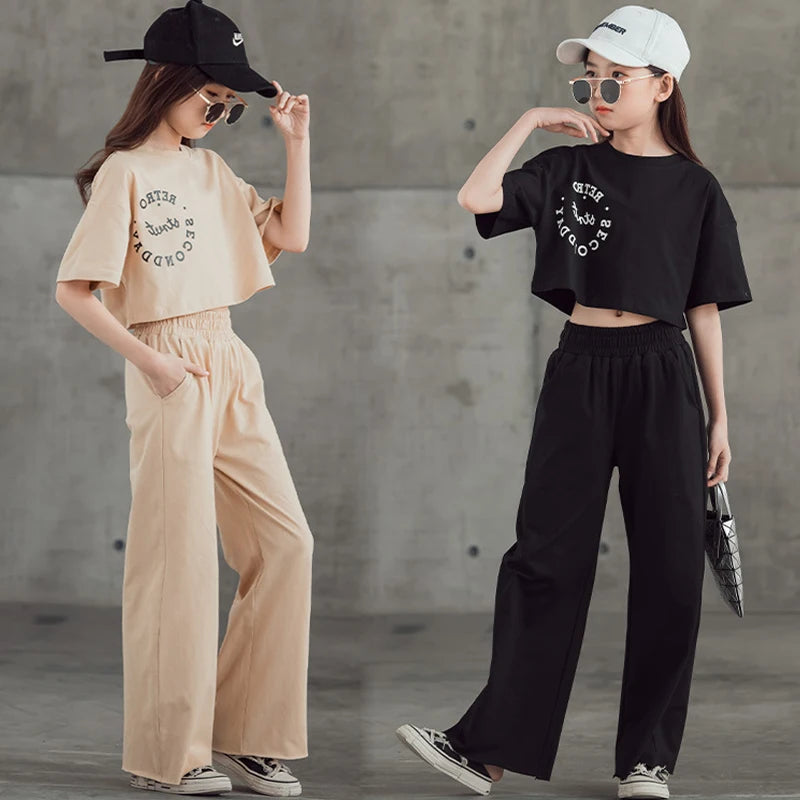 New Spring Summer Teenager Girls Clothing Sets Children Short Tops T Shirt And Pants 2Pcs Kids Tracksuit 5 6 8 10 12 14 Years