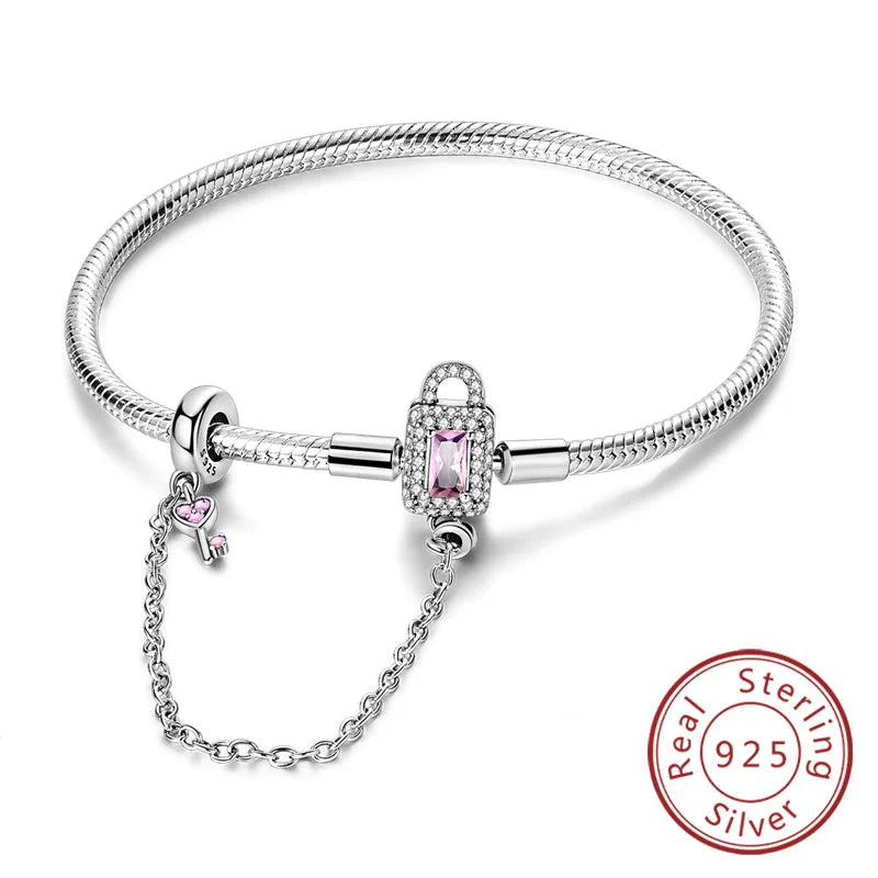 Bracelet 17-20CM Love Heart Original 925 Sterling Silver Charm Bracelet Pave Zirconia Bracelet for Women DIY Charm Jewelry Gifts