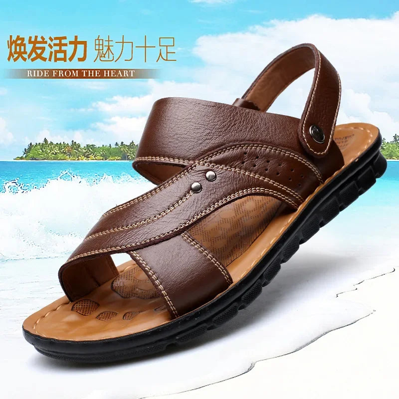 Men Leather Sandals 2026 New Summer Classic Men Shoes Slippers Soft Sandals Men Roman Comfortable Walking Footwear Big Size 48