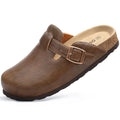 Kidmi Unisex Cork Insole Mules - Vegan Leather Adjustable Buckle Slip-On Clogs with Arch Support Potato Shoe for Women And Men