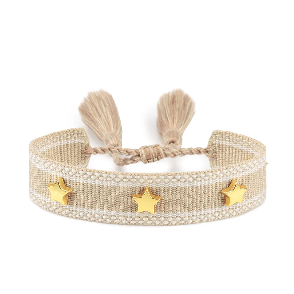 Vintage Friendship Bracelets STARS | MOON Bracelets Adjustable Woven Arm Stacked Jewelry