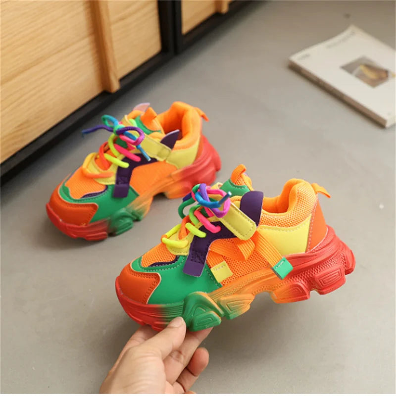 2026 New Spring Children Shoes Colorful Fashion Breathable Kids Outdoor Tennis Soft Sole Sport Shoes Fashion Girls Boys Sneakers