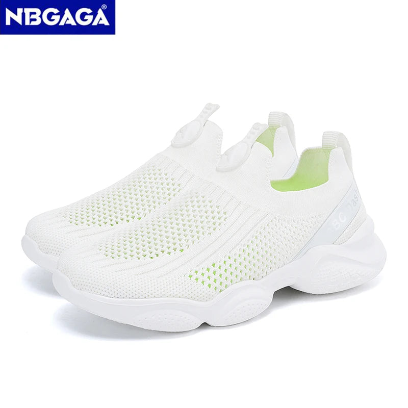 Summer Children Boys Sock Shoes Fashion Knit Breathable Lightweight Running Sports Shoes Slip-On Casual Walking Footwear