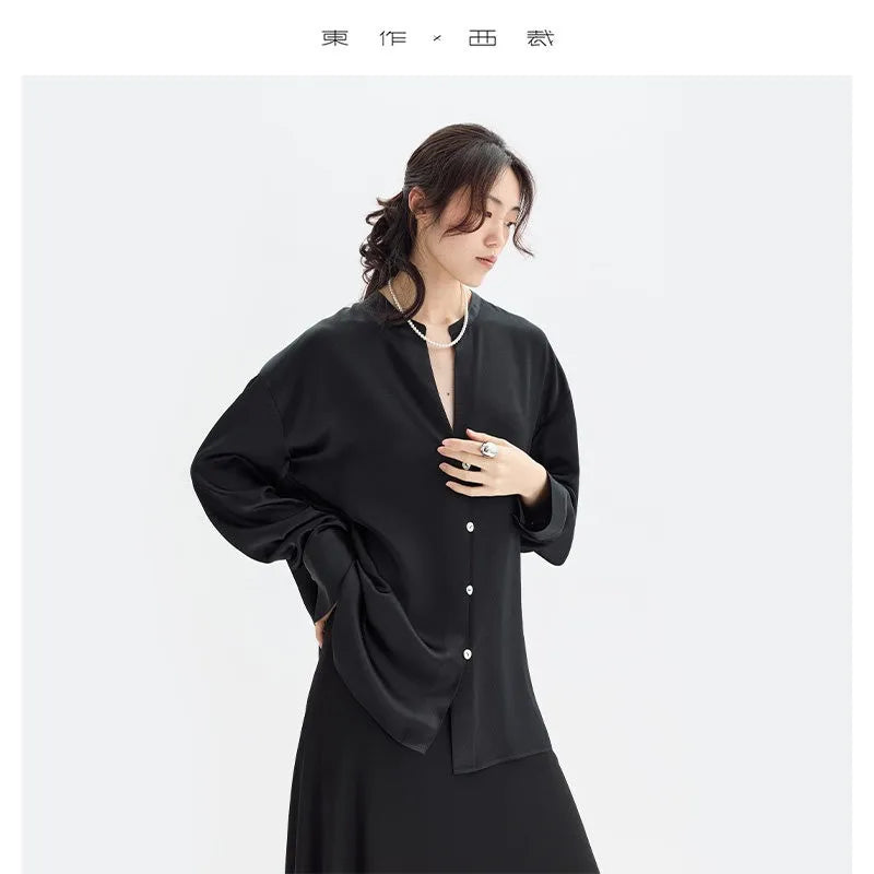 Satin Luster~ Silk Shirt 100% Mulberry Silk Long-Sleeved Shirt Quality Women's Clothing 2026 New Style