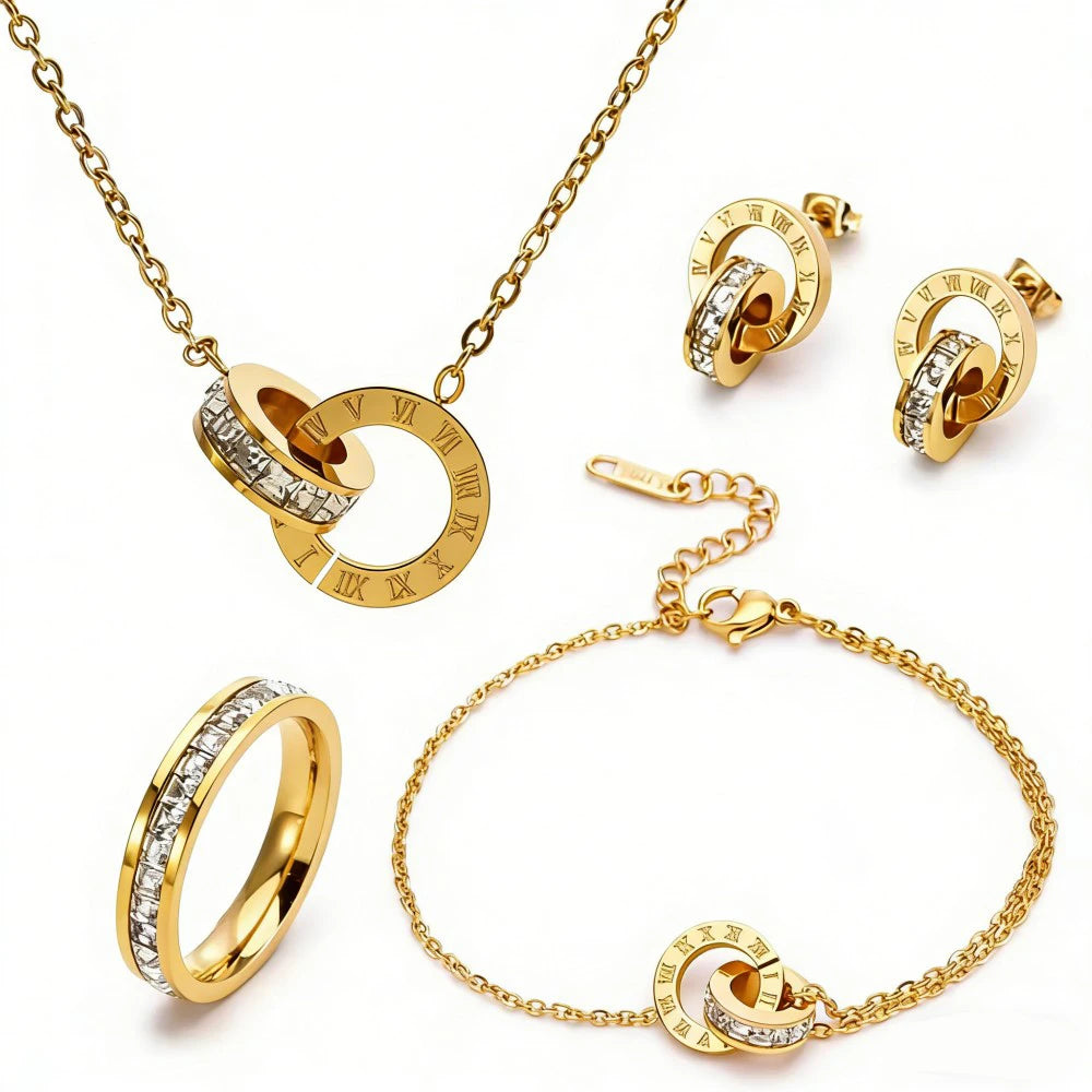 Classic Roman Numeral Zircon inlay Double Ring Earrings Necklace Bracelet Ring Size 7 Diverse Combinations With Fashion Jewelry