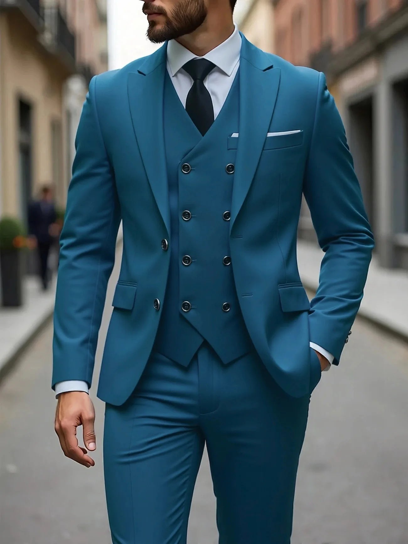 Classic Wedding Tuxedos Slim Fit Bridegroom For Men 3 Pieces Groomsmen Suit Male Formal Business Men Suits(Jacket+Vest+Pants）