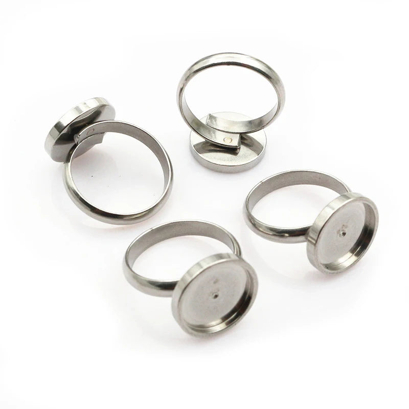 5pcs 6/8/10/12/14mm Inner Size No Fade Stainless Steel Craft Ring Cabochons Blank Base Settings DIY Jewelry Making Accessories