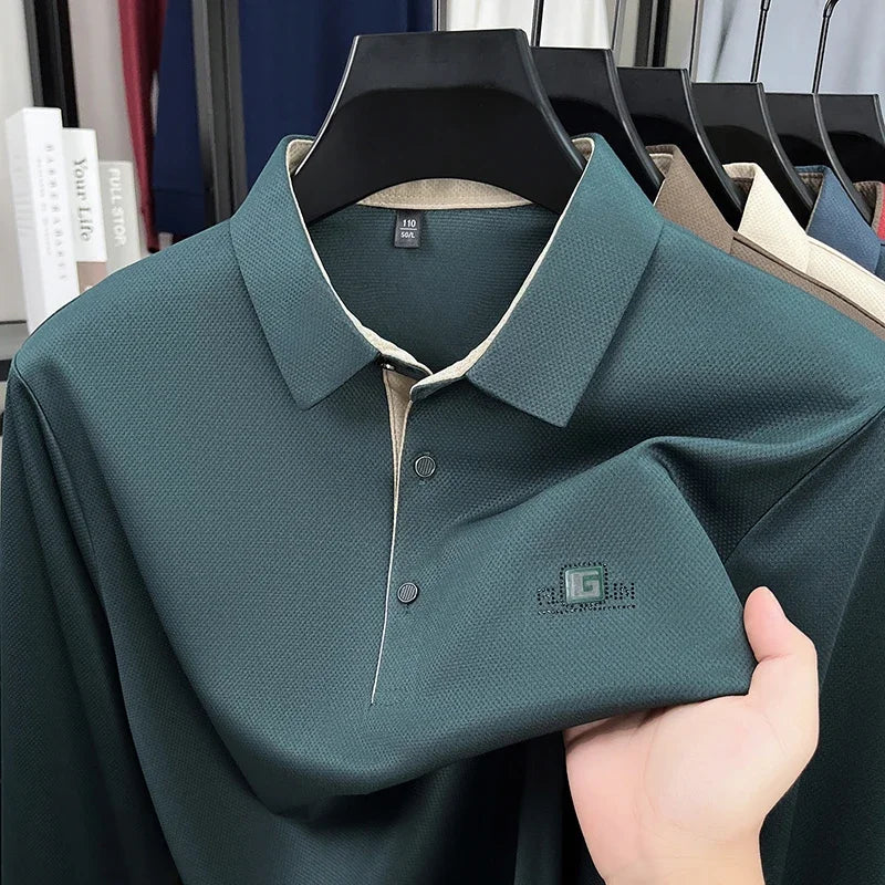 2026 Men's Business Casual Short Sleeved Shirt with Badge Solid Color Polo Shirt Fashionable Comfortable Versatile Top