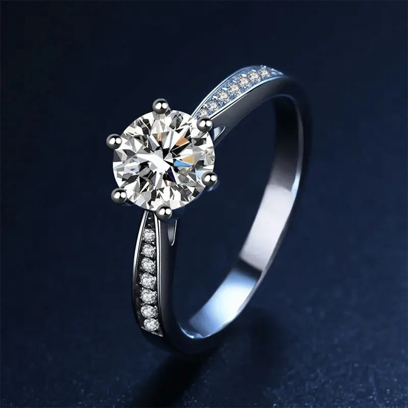 D VVS1 Moissanite 0.5-2ct 925 Sterling Silver Ring for Women Man Jewelry Shining Classic Imitation Diamond Wedding Ring Gifts
