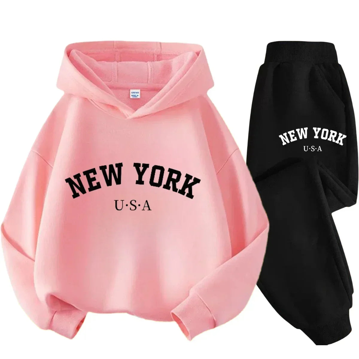 Children Hoodie Set Autumn Winter New York USA Letter Graphic Sweatshirt Pant Suit Baby Boy Girl Kid Sport Two Pieces Tracksuit