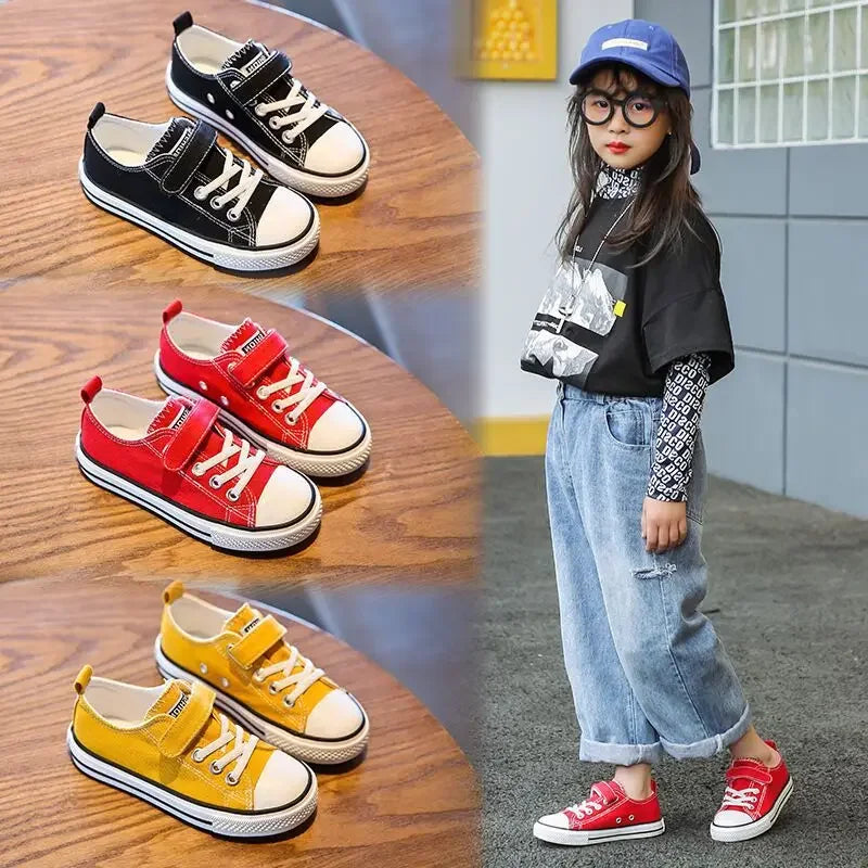 2023 New Children's Canvas Shoes Boy's Girls Small White Magic Stickers Student Baby Board Shoes Summer Rubber Outsole