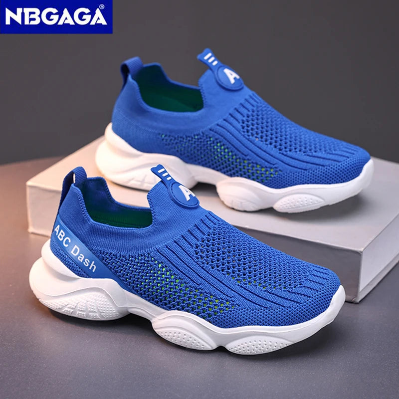 Summer Children Boys Sock Shoes Fashion Knit Breathable Lightweight Running Sports Shoes Slip-On Casual Walking Footwear