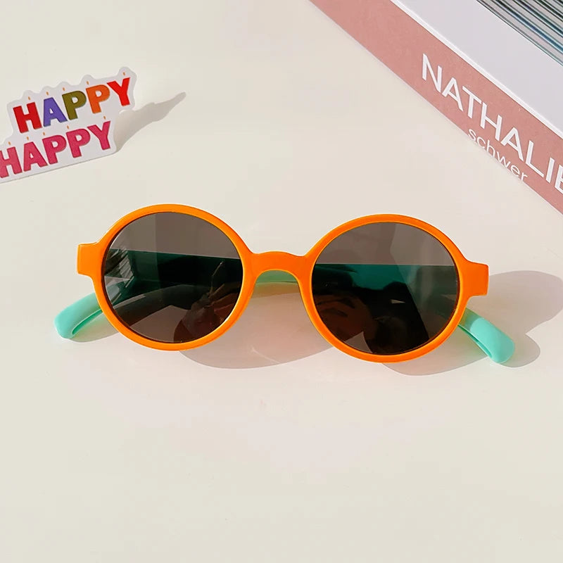 New Children Cute Checker Panel Color Round UV400 Sunglasses Baby Girls Outdoor Sun Protection Sunglasses Kid Sun Glasses