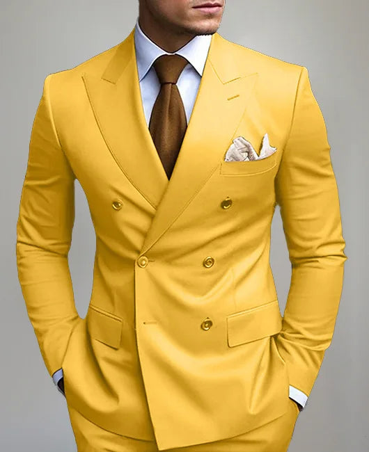 Casual British Style Two-Piece Suit Wedding Groomsmen Hosts Formal Dress Men's Fashion Urban Summer Single Button Pure Color