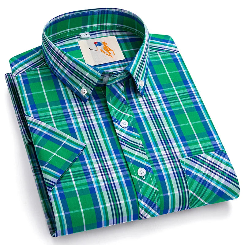 Cotton England Plaid Shirts For Men Plus Size Regular Fit Classic Man's Clothing Young Boy New Style Summer Short Sleeve Shirts