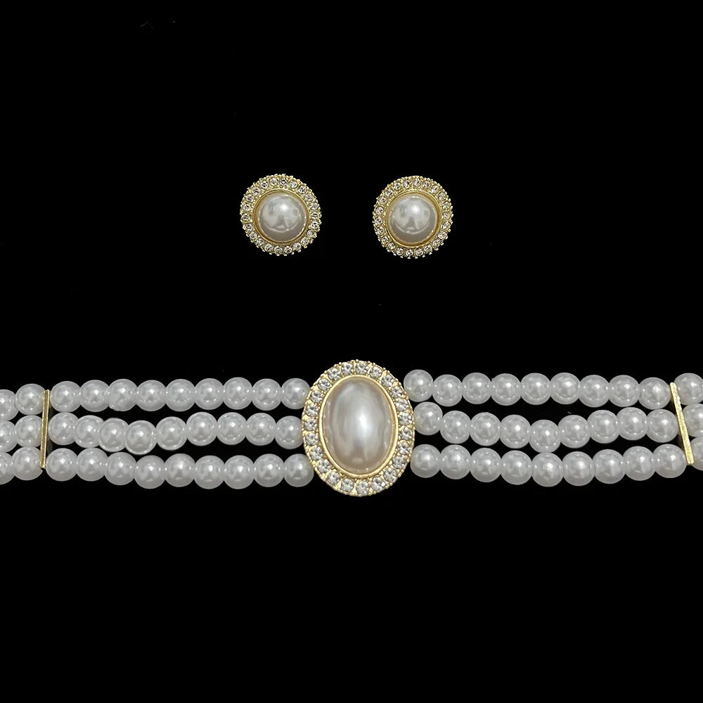 Pearl Bridal Necklace and Earrings two-piece modern women's accessories 2025 luxury designer jewelry Retro Sparkling