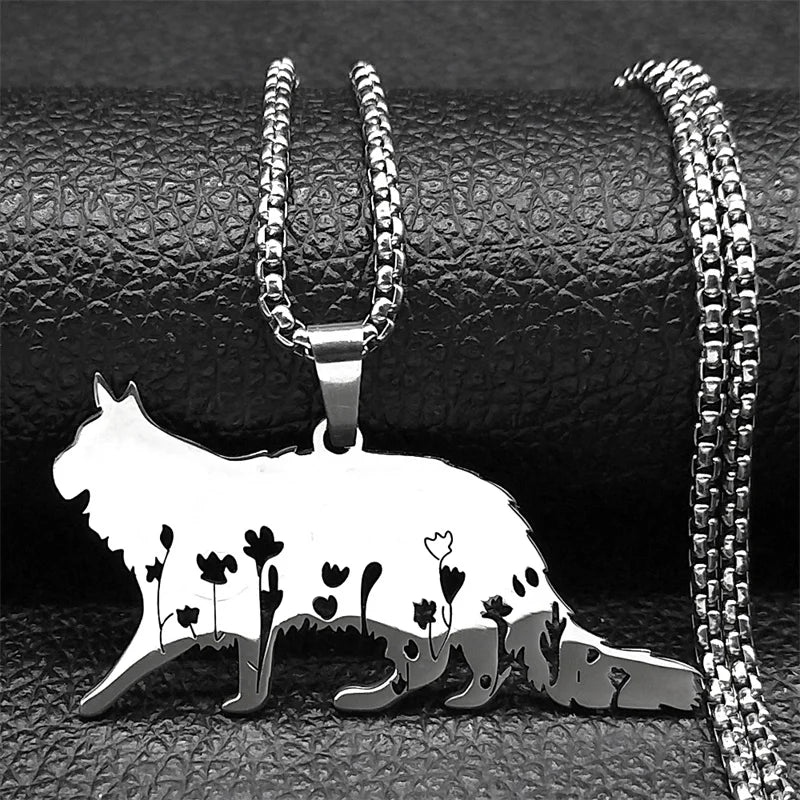 Cute Cat Ragdoll Kitty Pendant Necklace for Women Men Stainless Steel Silver Color Chain Pet Lover Gift Jewelry colar N3213S01