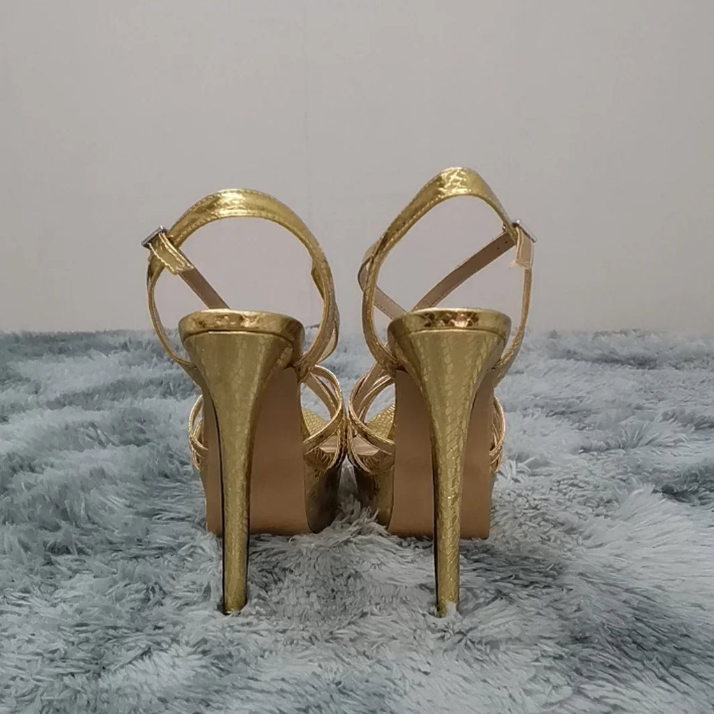 LOSLANDIFEN Women Sandals Sexy 14CM Platform High Heels Ankle Strap Sandal Open Toe Sanke Gladiator Party Dress Woman Shoes