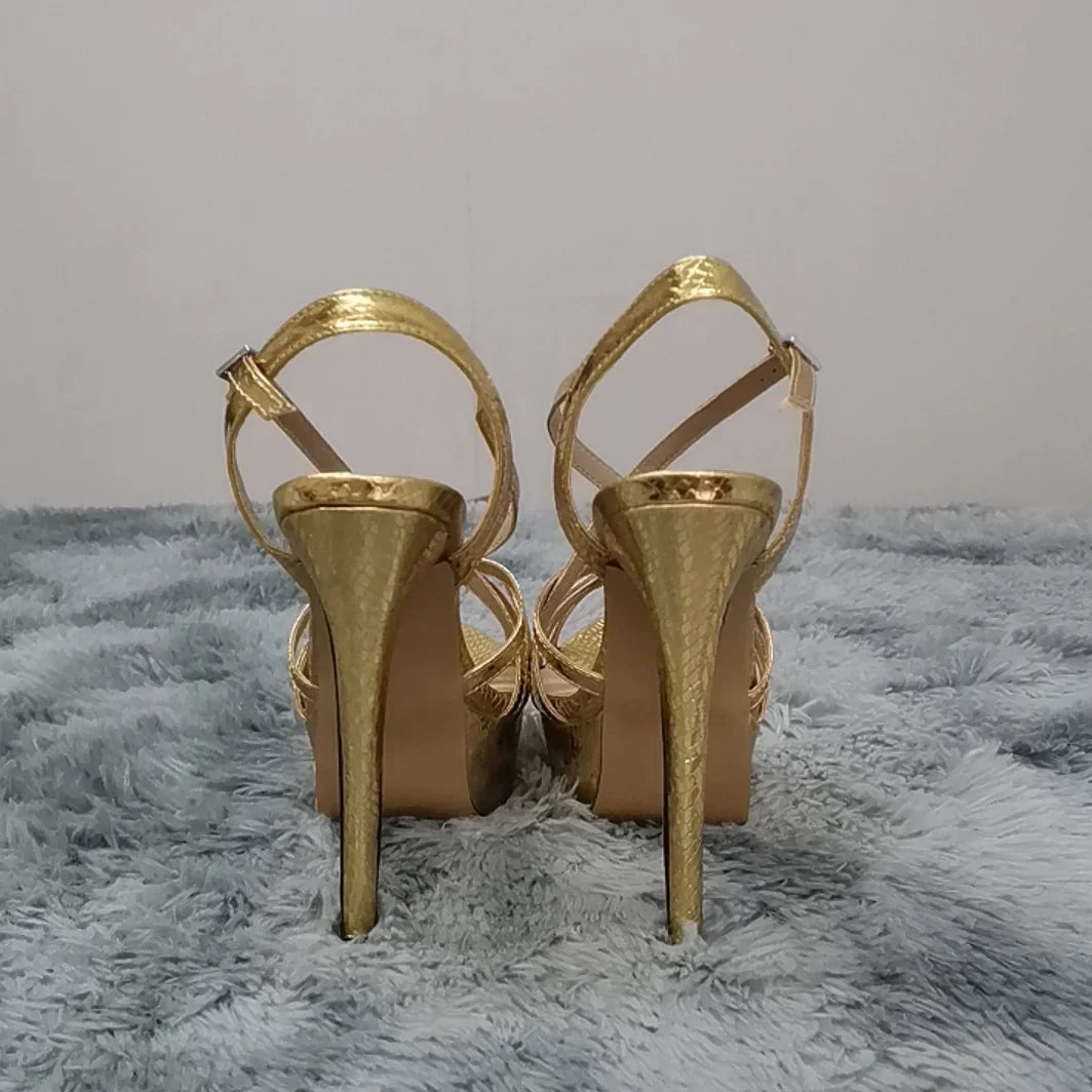 LOSLANDIFEN Women Sandals Sexy 14CM Platform High Heels Ankle Strap Sandal Open Toe Sanke Gladiator Party Dress Woman Shoes