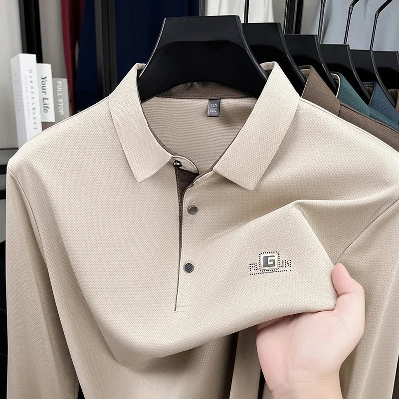 2026 Men's Business Casual Short Sleeved Shirt with Badge Solid Color Polo Shirt Fashionable Comfortable Versatile Top