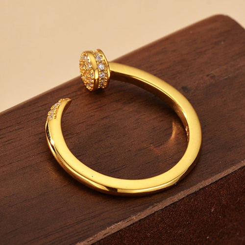 925 Sterling Silver Original Certificate Zircon Nail Open Cuff Ring For Women Fine Jewelry Gold Plated