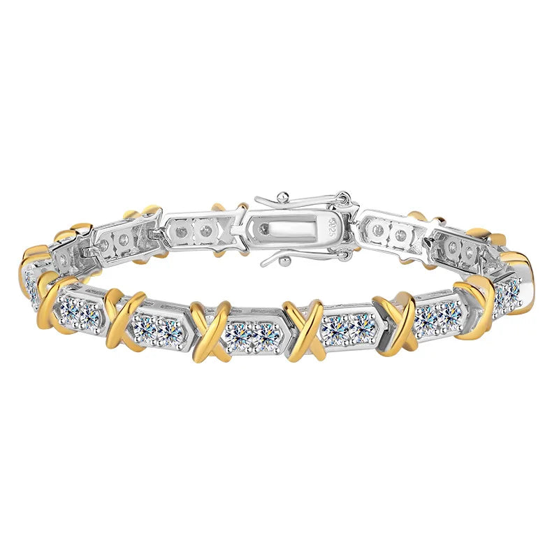 S925 Sterling Silver Tennis Bracelet with Moissanite Fashion Dual-tone Vintage Couple's Jewelry Retro Hand Accessory