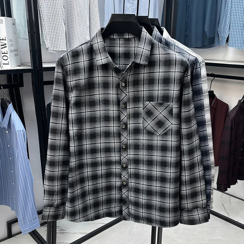 Mens Plaid Pattern Long Sleeve Button Down Shirts Classic Casual Tops Soft Comfortable Breathable Shirts