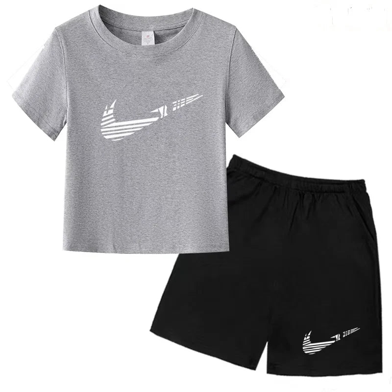 Children Clothes T-shirt Fashion Short-Sleeved+Shorts Summer Boy Girl Toddler 3-12Years Casual Sports Brand Jogging O-collar Set