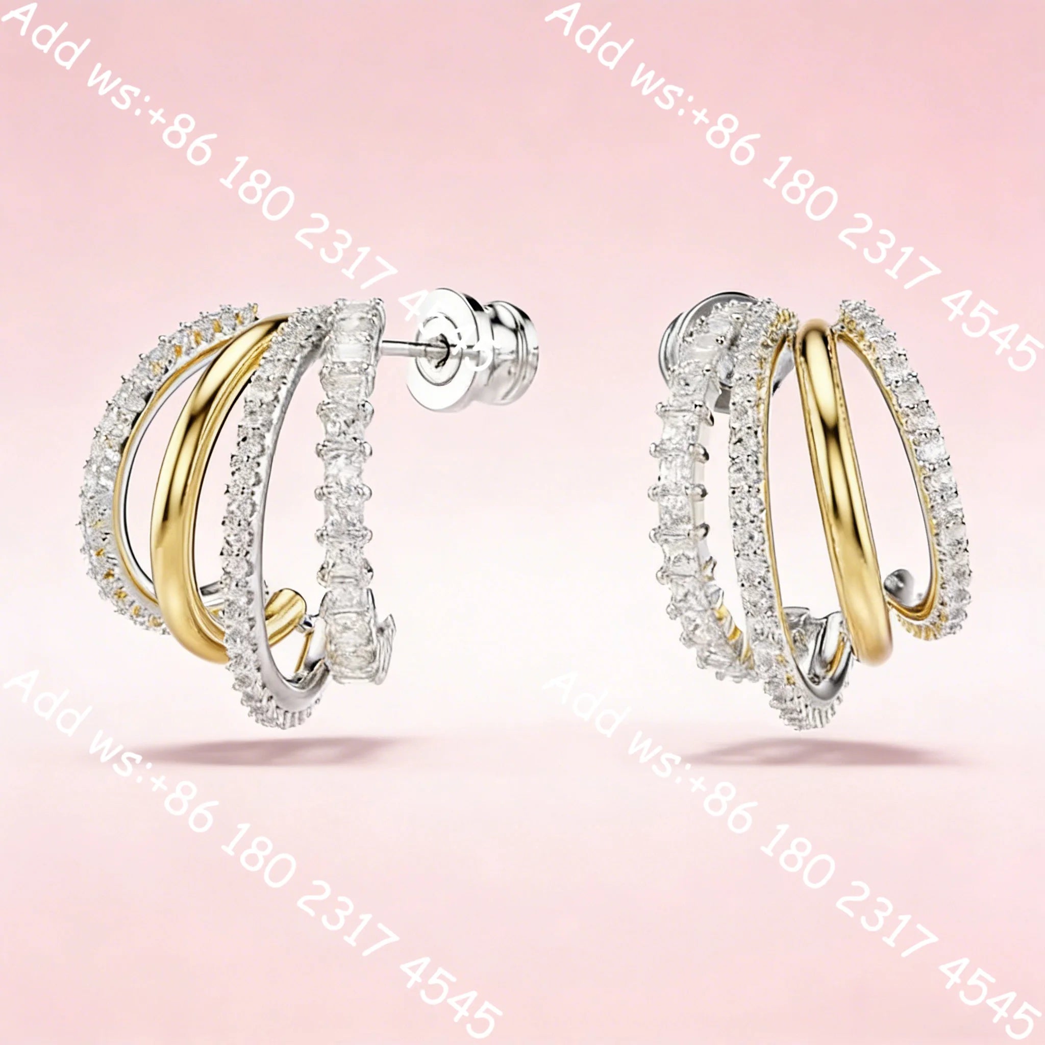 Luxury Intertwined Line Cubic Zirconia Bicolor Jewelry,Necklace Earrings Bracelet Ring Set,Exquisite Elegant