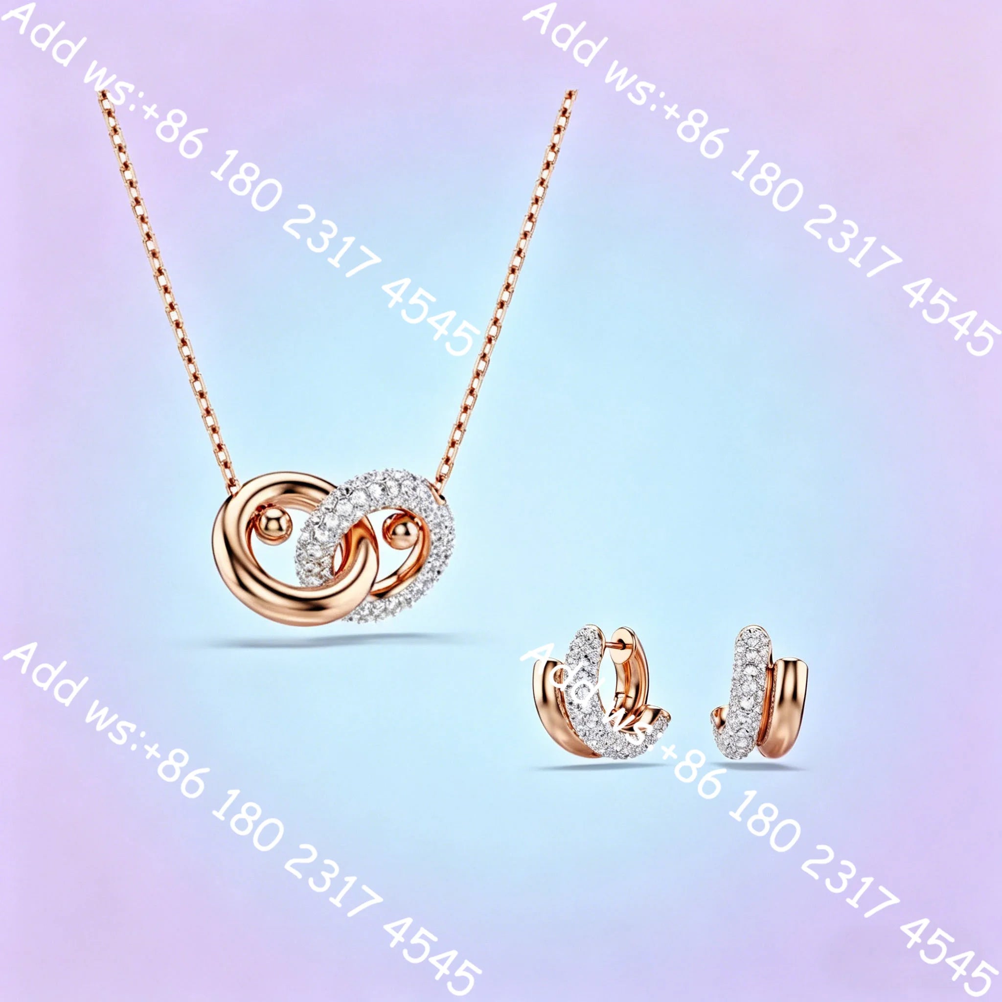 Light luxury Double Circle Zircon Jewelry Set, Necklace Earrings Bracelet Ring Set,Elegant Minimalist