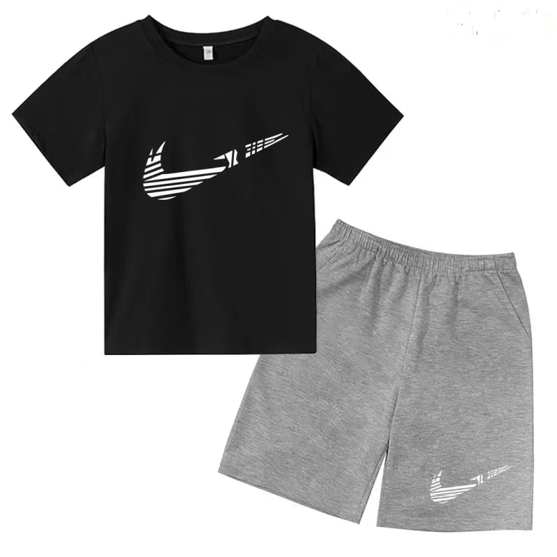 Children Clothes T-shirt Fashion Short-Sleeved+Shorts Summer Boy Girl Toddler 3-12Years Casual Sports Brand Jogging O-collar Set