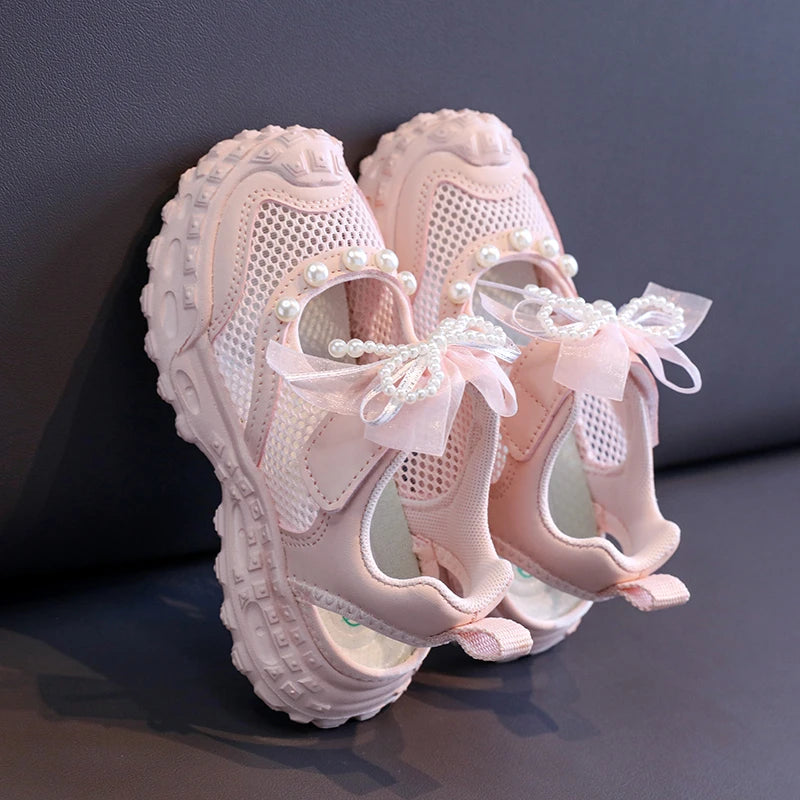 Girls' princess sandals summer 2025 new children's Baotou foreign pearl single mesh shoes for children mesh sneakers