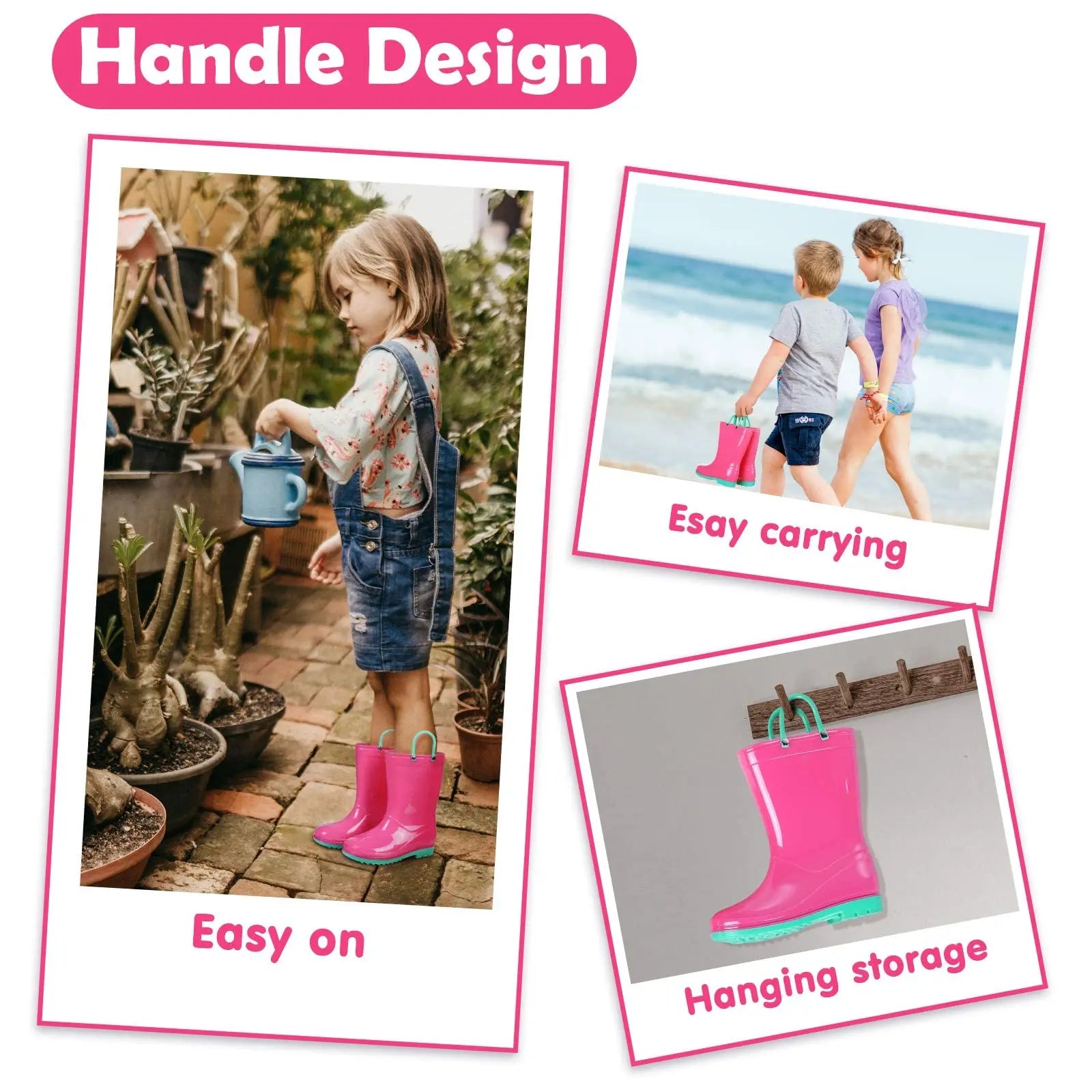 Evshine Cute Dinosaur Unicorn Unisex Rain Shoes For Girls And Boys Waterproof Non-slip Boot Toddler Kids Rain Boots With Handles
